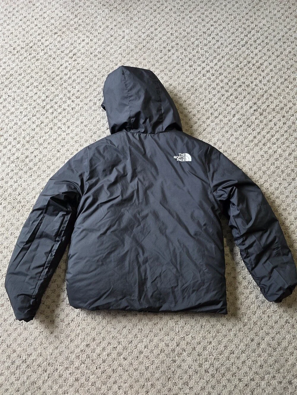 The North Face Girls' Reversible Blue Patterned And Black Puffer Jacket